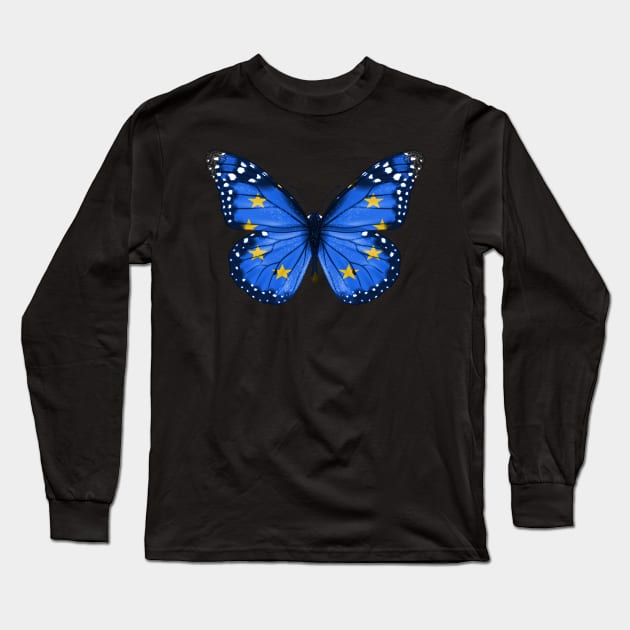 European Union Flag  Butterfly - Gift for European Union From European Union Long Sleeve T-Shirt by Country Flags